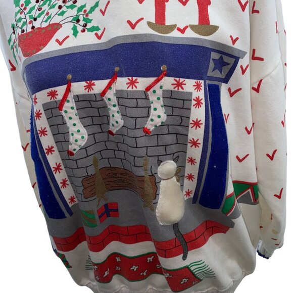 Vintage Christmas Holiday sweatshirt  Christmas fireplace L/XL - Picture 4 of 6